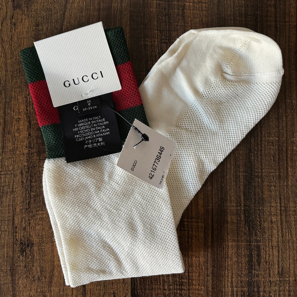 Brand New Gucci Suzanne Tights/Socks. Classic Gucci Green + Red Stripe.